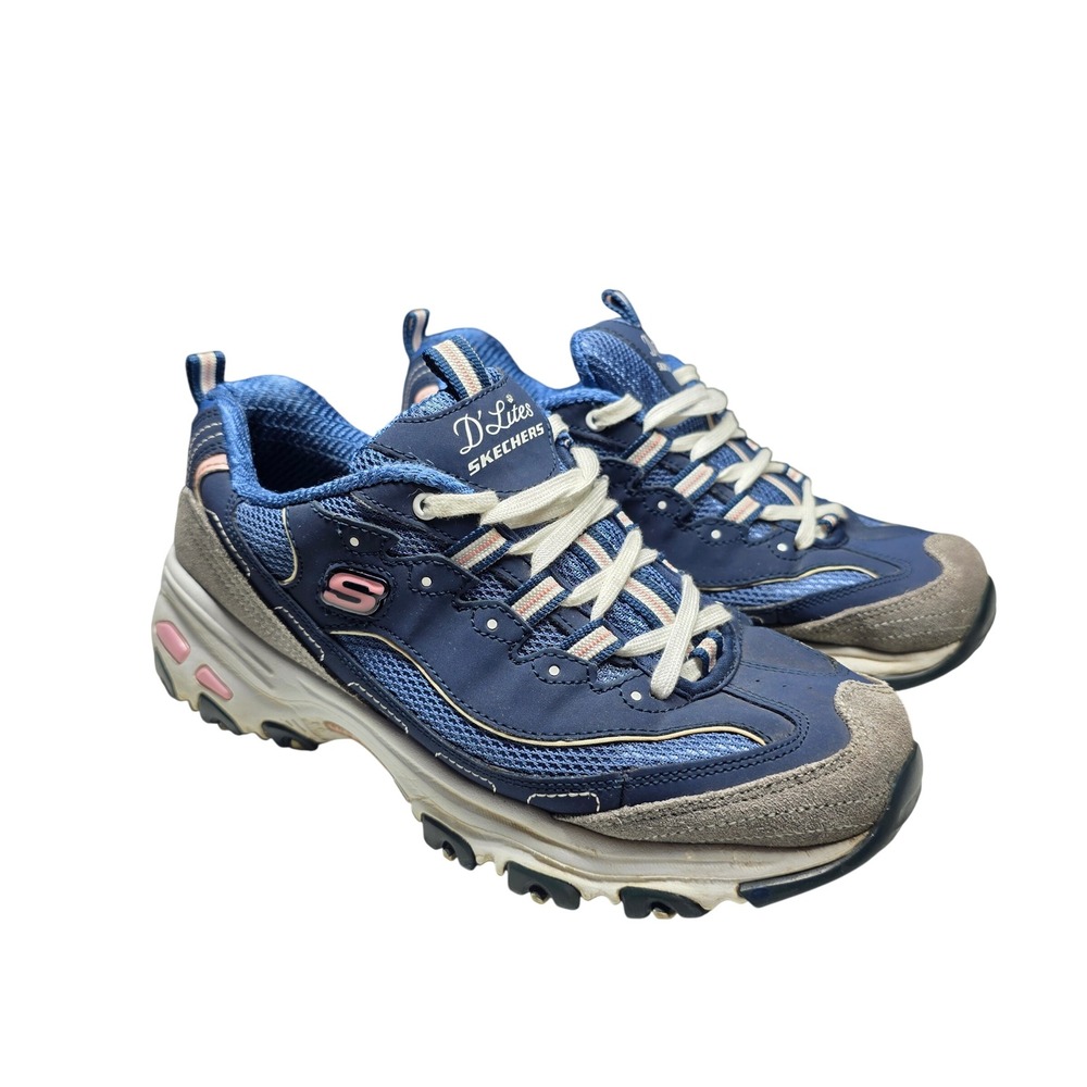 Skechers D'Lites Navy Blue Pink Chunky Sneakers Womens Size 8 11947 NVGW